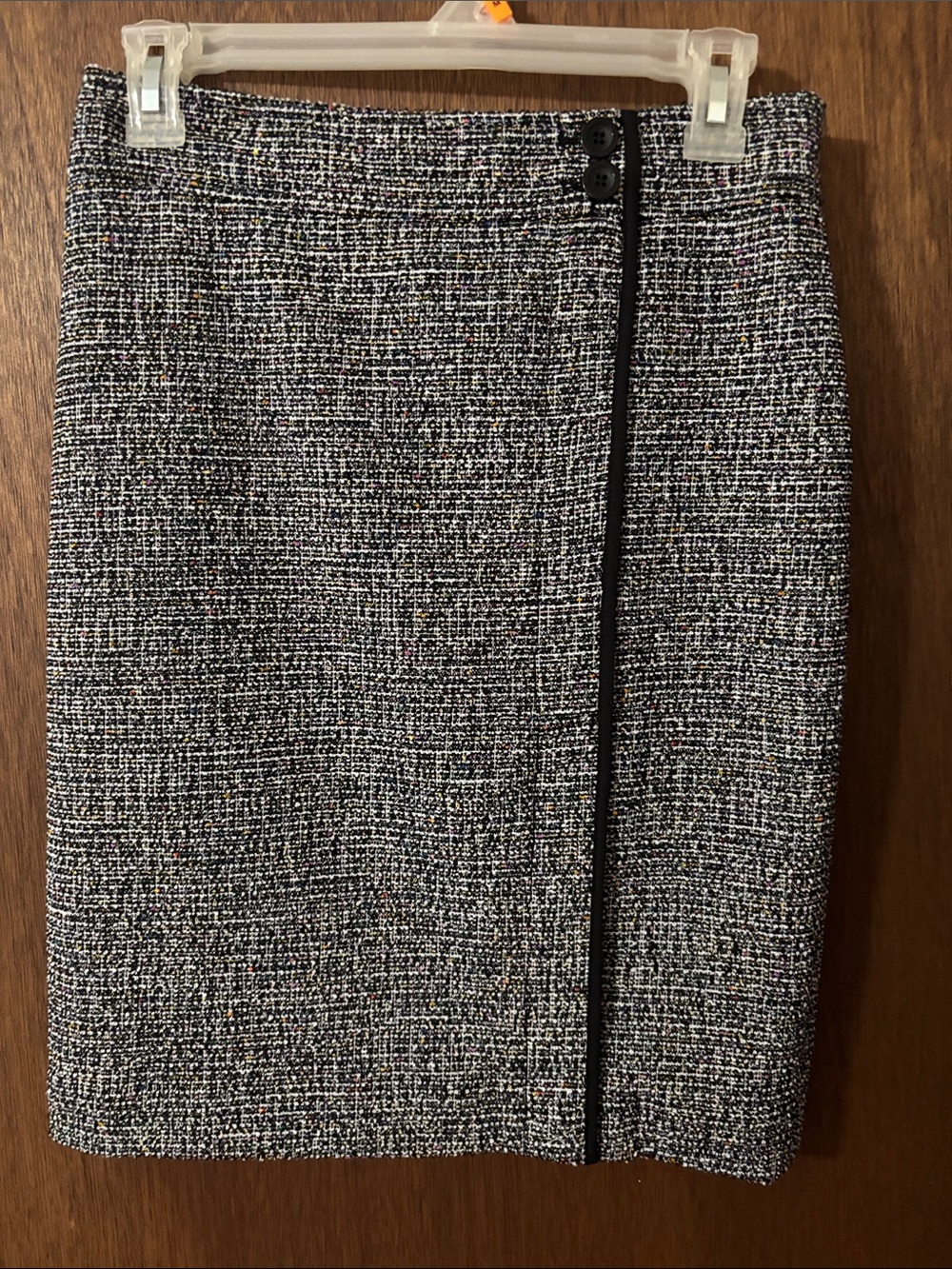 Ann Taylor Black and White Tweed Pencil Skirt with Black Trim